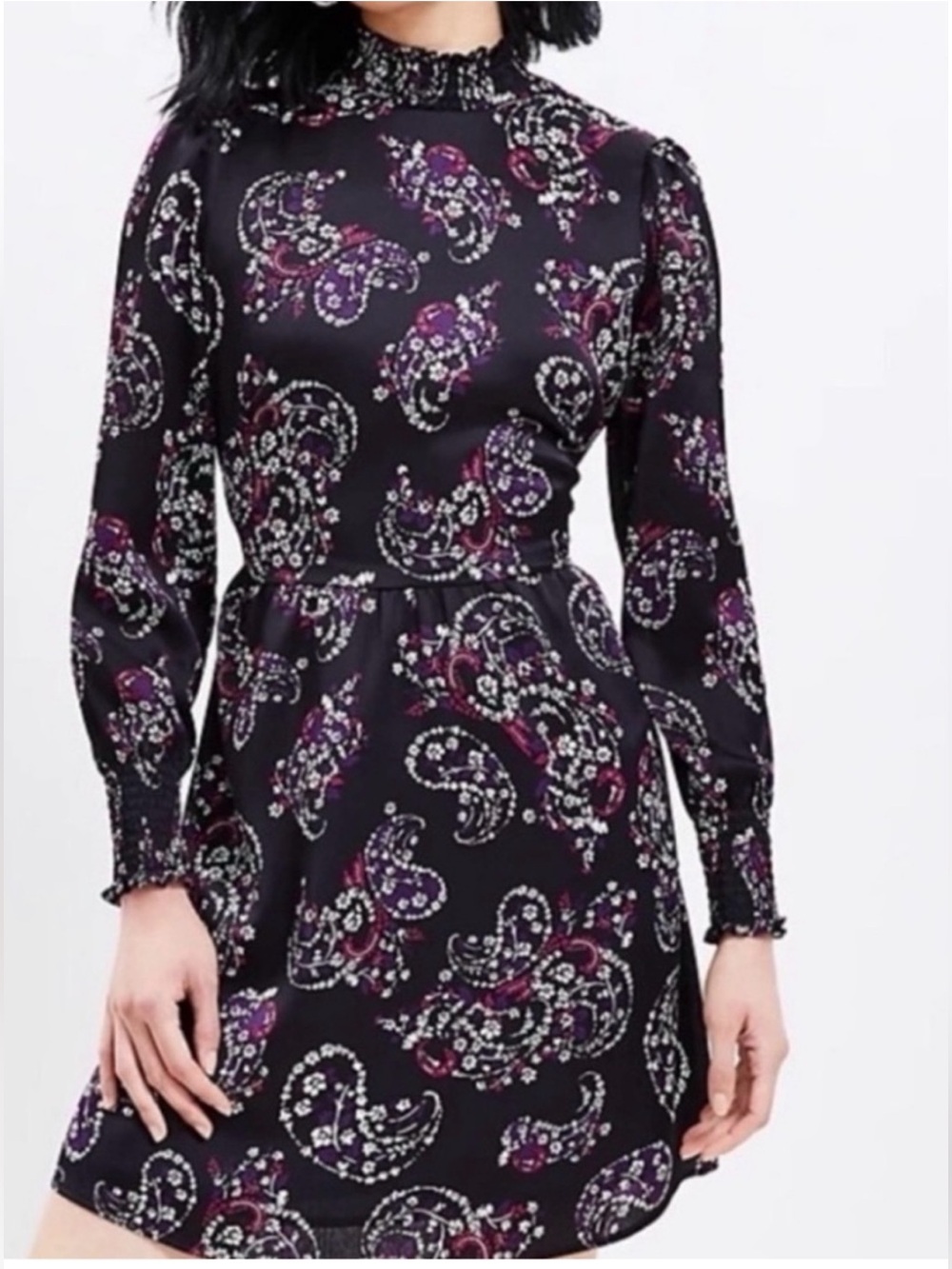LOFT Floral Black and Purple Dress